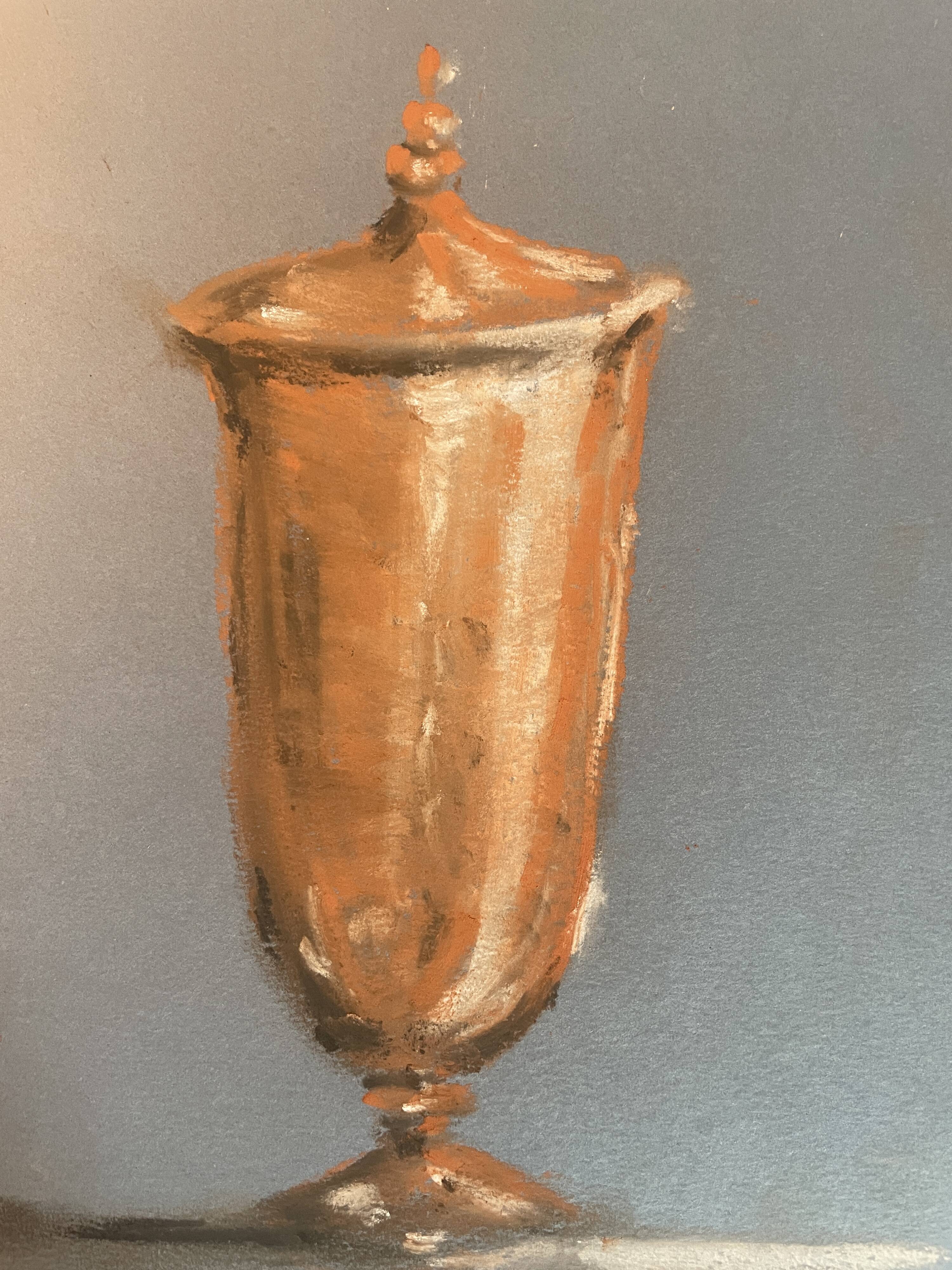 Signed painting Pastel terracotta "the terracotta jar" indigo paper