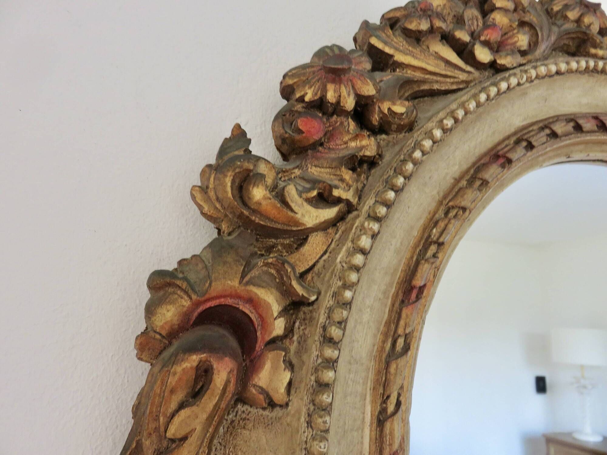 Large round wall mirror, baroque, floral pattern, rococo, 1970s