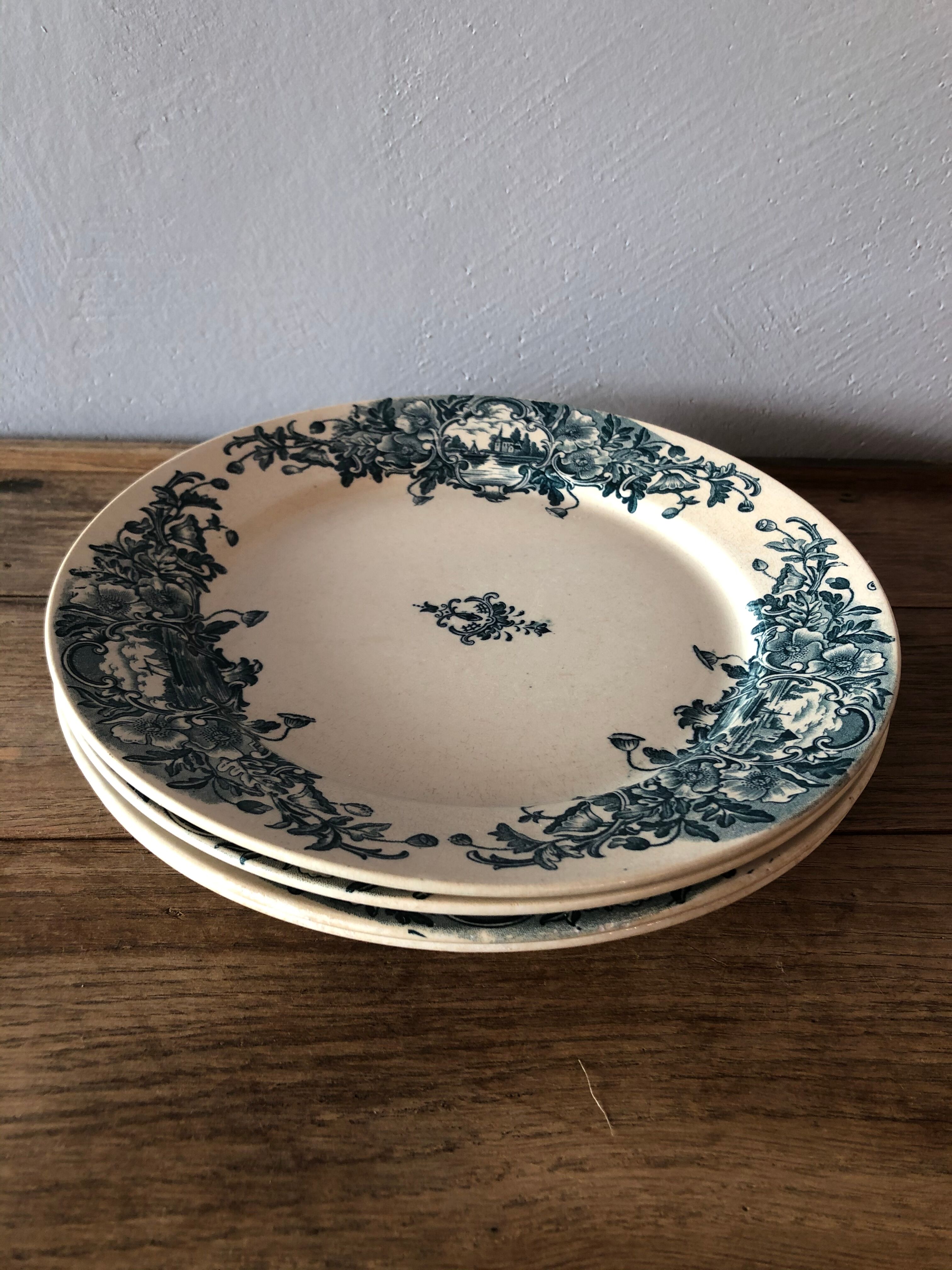 Set de 4 assiettes plates en faïence Marine