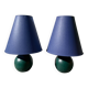 Pair of green and blue wooden ball lamps