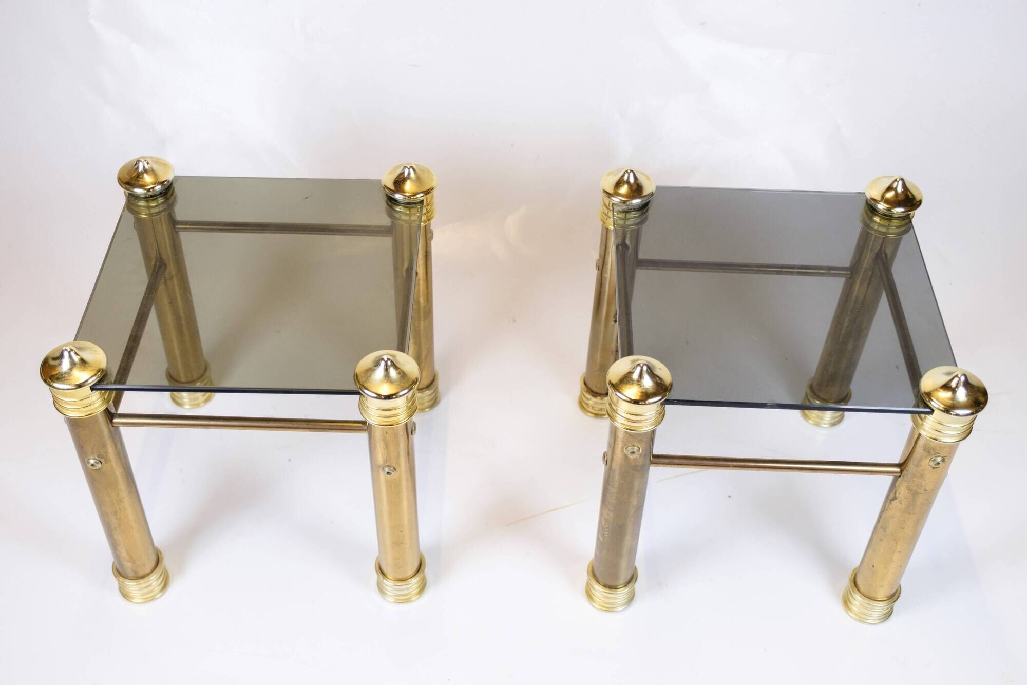 Set of two bedside tables - brass legs - black glass top - vintage style - 1970s