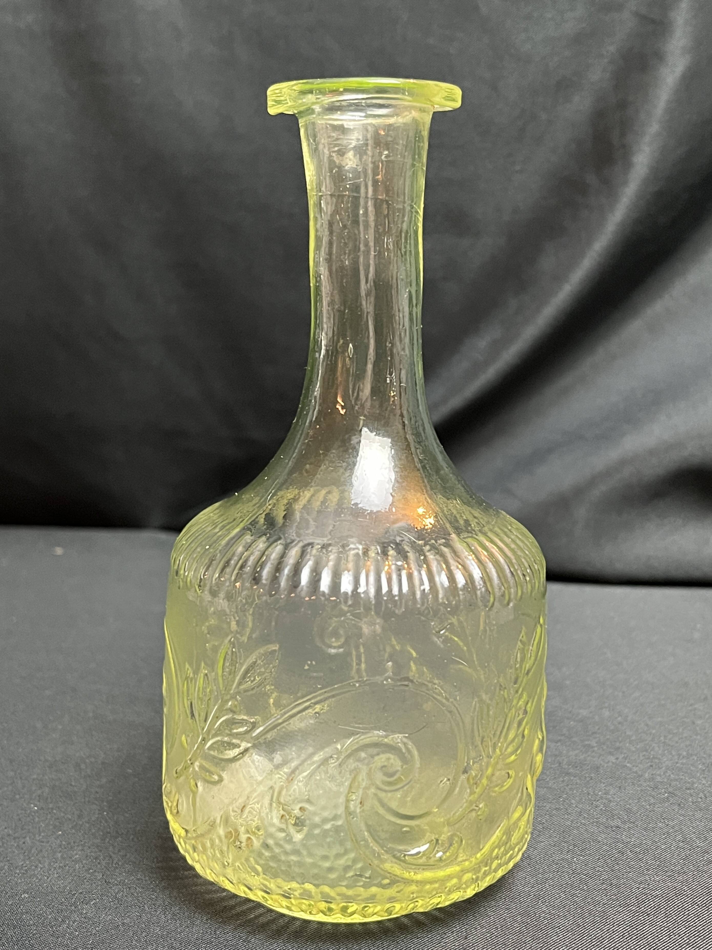 Antique uraline glass carafe bottle from the late 19th century
