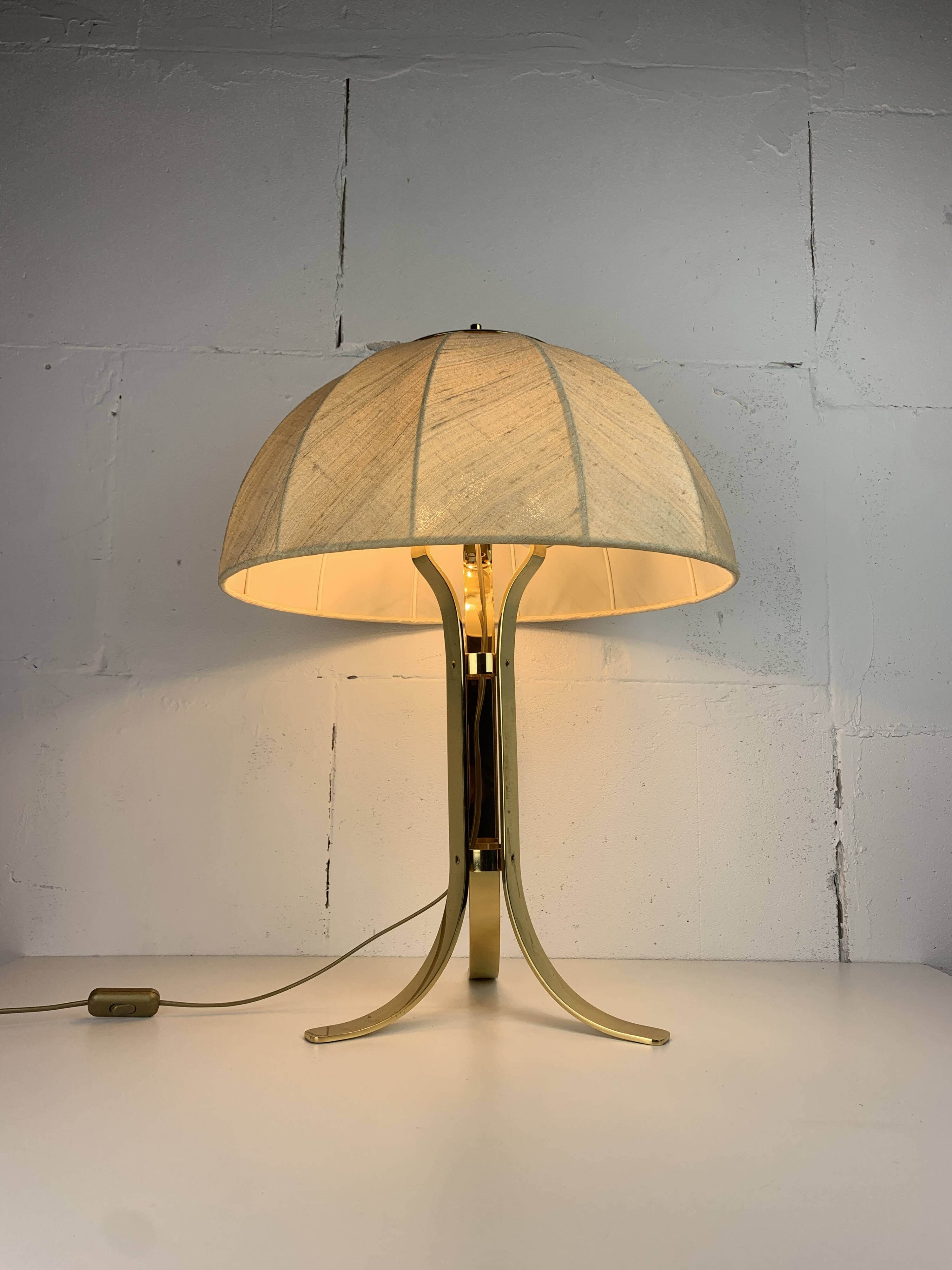 Large ( 65 cm ) midcentury brass space age mushroom table lamp, 1960s