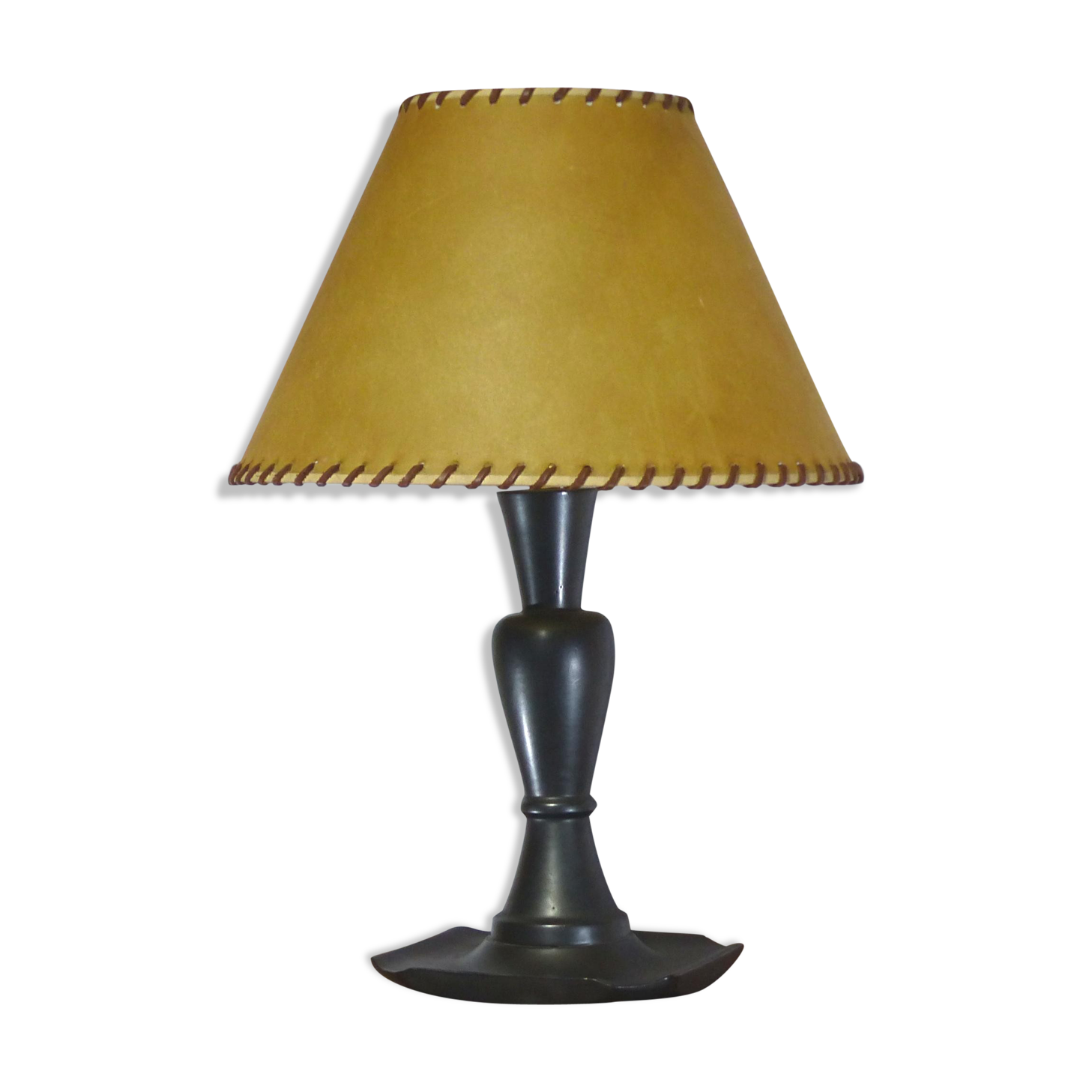 Baluster lamp in glossy black enamelled earthenware