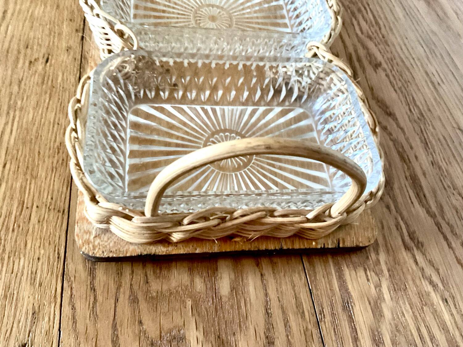 Vintage wicker and wood serving tray