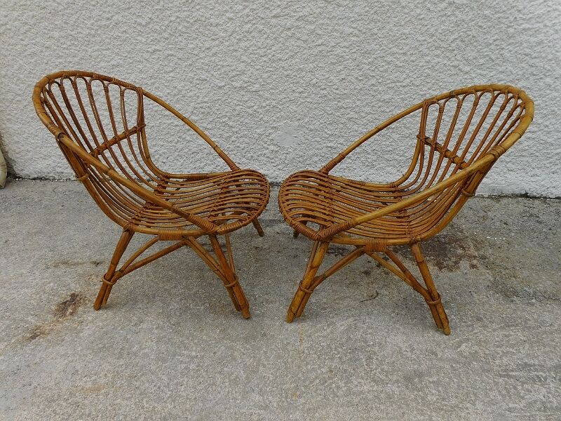 Pair of rattan shell armchairs