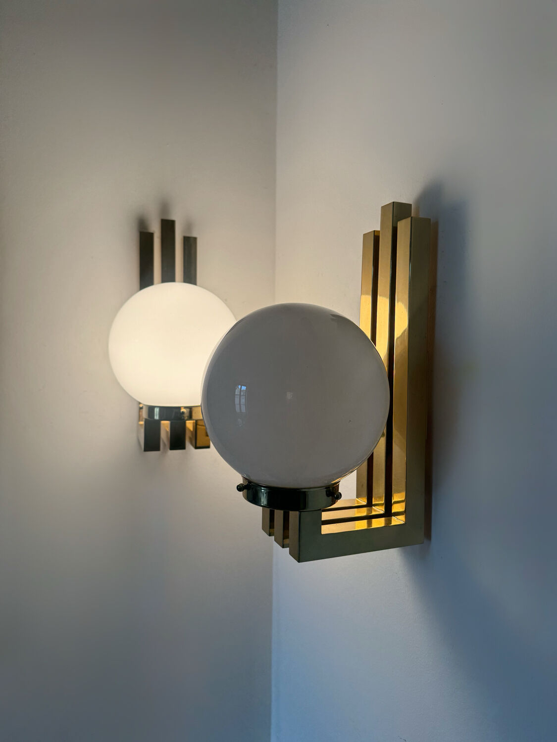 Opaline brass wall lights from the 1970s.