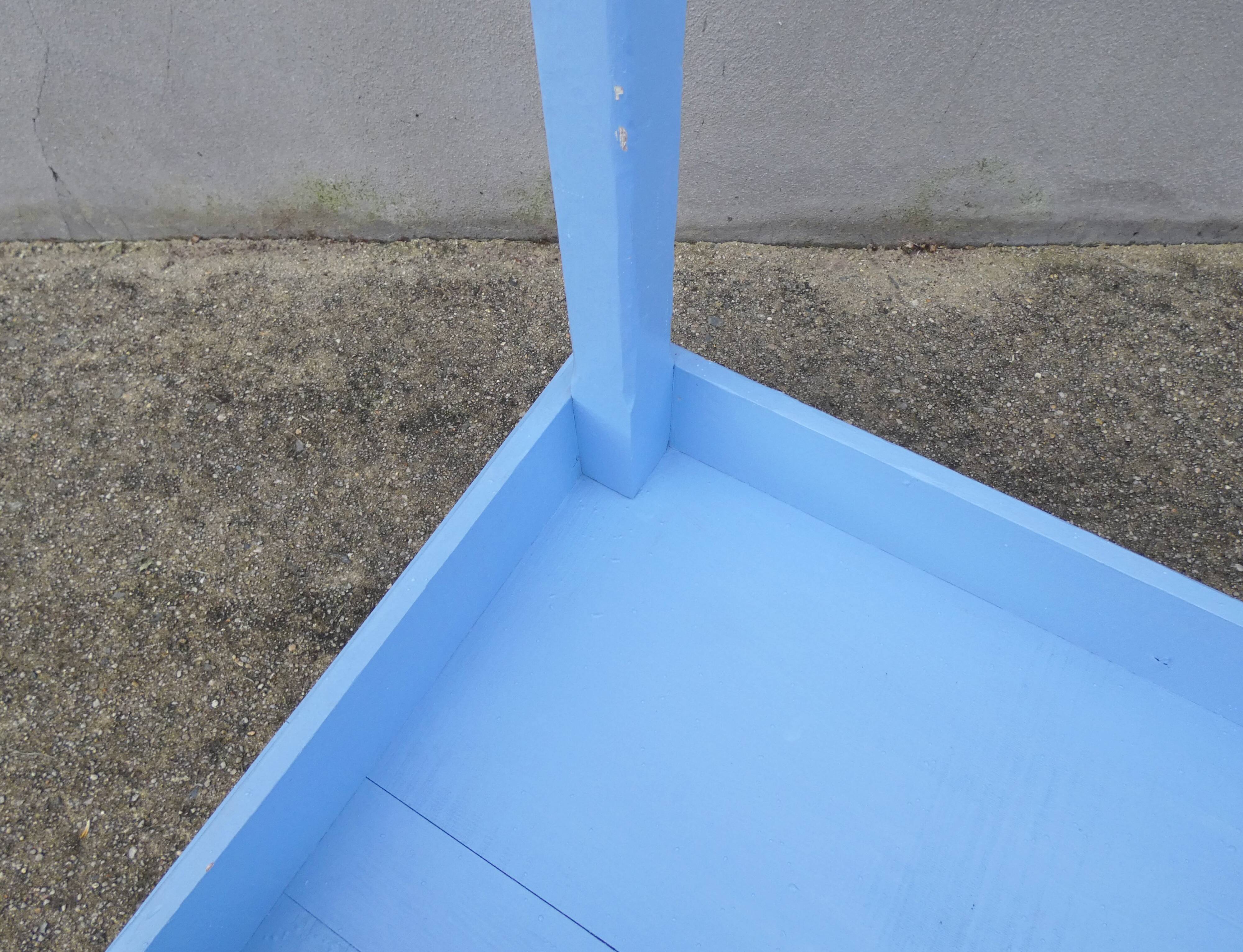 side table + blue wooden chair