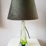 Lampe en cristal Val Saint Lambert à pied tourné, couleur verte, Belgique