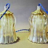 Duo tulip lamps golden fluted glass