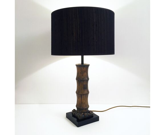 Vintage Wood Carved Faux Bamboo Table, Vintage Wooden Carved Table Lamps