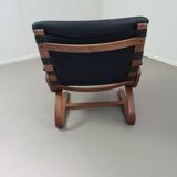 2 x Scandinavian black leather lounge chairs