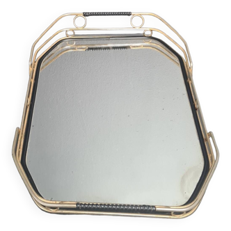 Gold mirror tray with black scoubidou handles