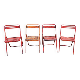 Set of 4 Foldable and stackable metal chairs year 60