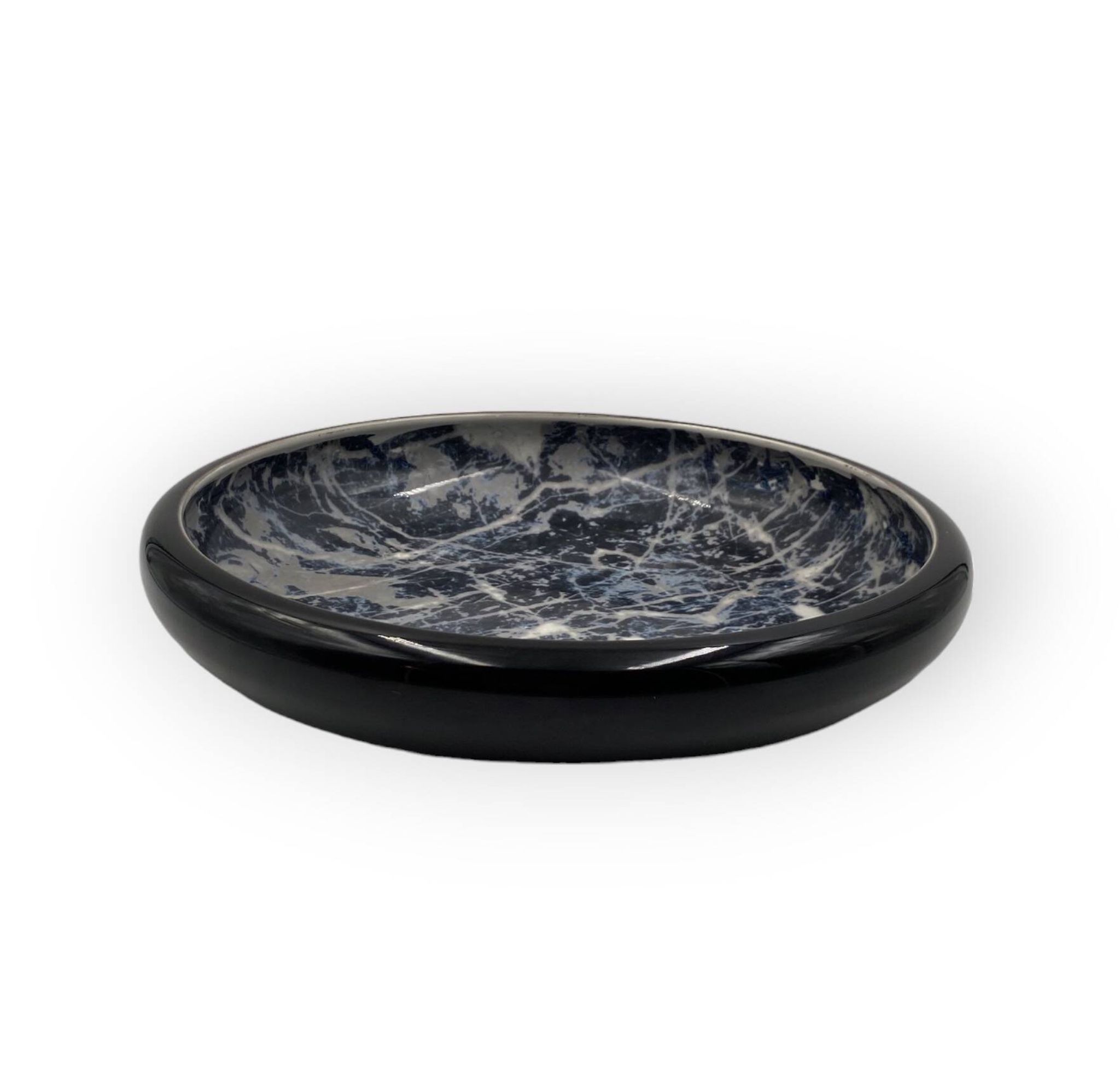 Alvino Bagni, centre de table / vide poche en céramique marbrée noire, ca. 1970