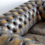 Vintage two-seater leather Chesterfield sofa