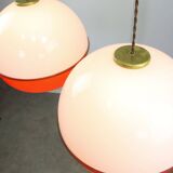 Lampe à Suspension Space Age en Plexiglas Orange et Laiton, Italie, 1970s