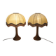 Pair of 1930s Art Deco bedside lamps with fringes, solid wood legs 52cm