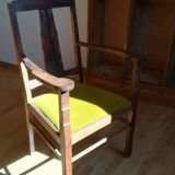Oak and velvet armchair circa