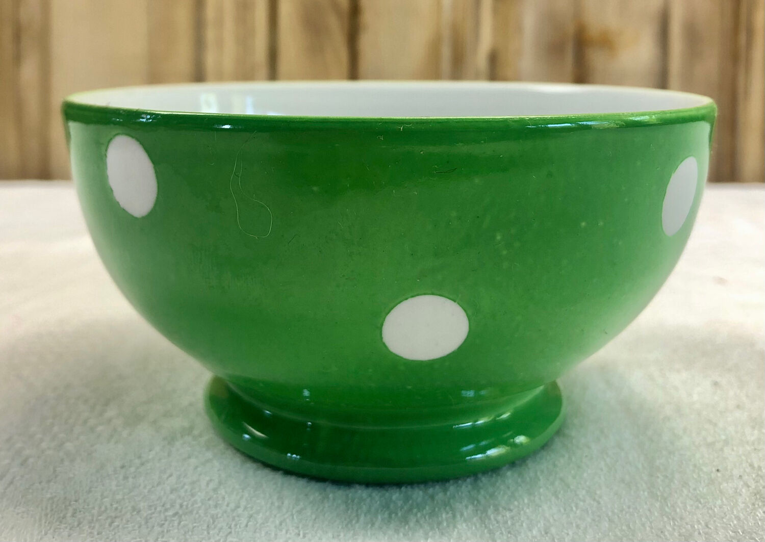 Bol vert pois blancs porcelaine Longchamp