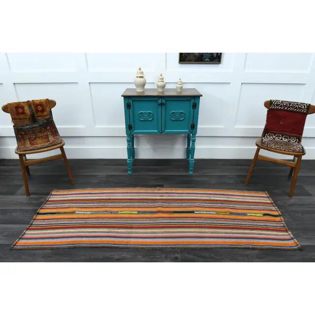 1970s Vintage Turkish Oushak Handmade Wool Cotton Orange Runner Rug  77x216