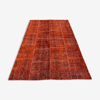 Distressed vintage turkish patchwork rug 250x168 cm wool large