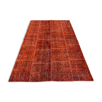 Distressed vintage turkish patchwork rug 250x168 cm wool large