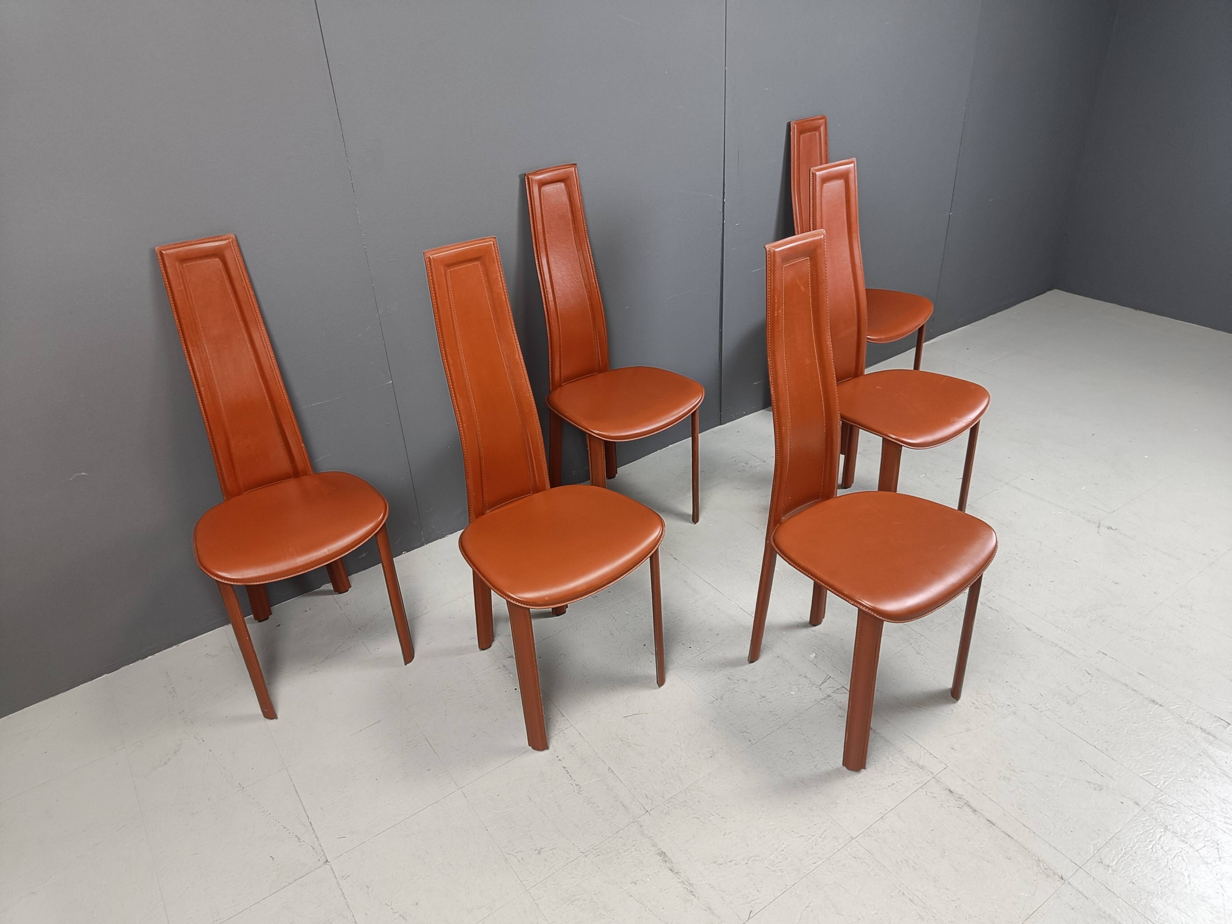 Vintage Leather Dining Chairs by Arper Italy, 1980s - Set of 6