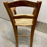 Chaise haute enfant en bois et assise en paillage
