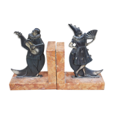 Pair of art deco bookends marble and regulates Pierrot and Colombine