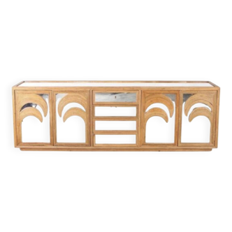 Mirrored and rattan sideboard
