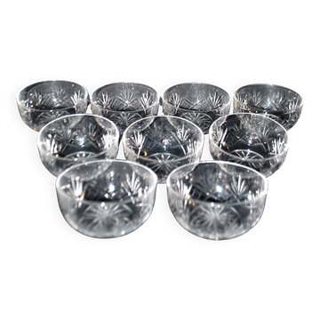 Cristallerie Lorraine lot de 9 bols en cristal taillé modèle Junon Lemberg Chantilly