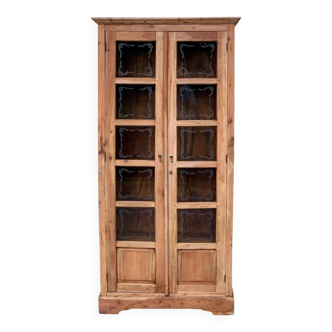 Parisian cabinet in raw wood and engraved windows 1920
