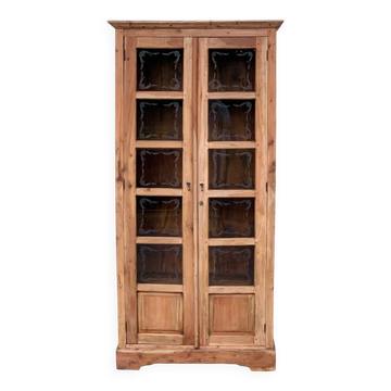 Armoire parisienne en bois brut et vitres gravées 1920