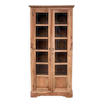 Armoire parisienne en bois brut et vitres gravées 1920