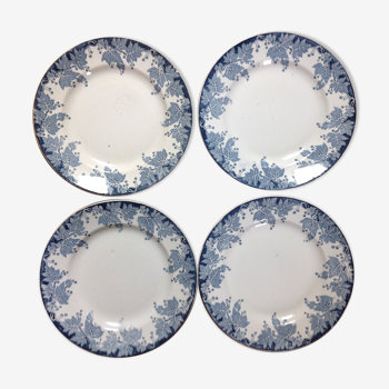 Lot de 4 assiettes fleur bleues Platane de Saint amand et hamage