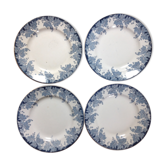 Lot de 4 assiettes fleur bleues Platane de Saint amand et hamage