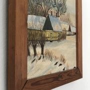 Vintage Original Cottage Oil Painting: Framed Winter Landscape Art