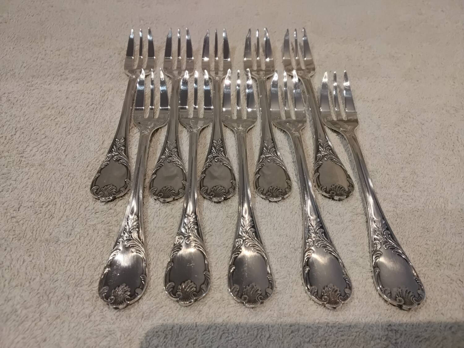 10 silver-plated cake forks by Christofle, Marly pattern