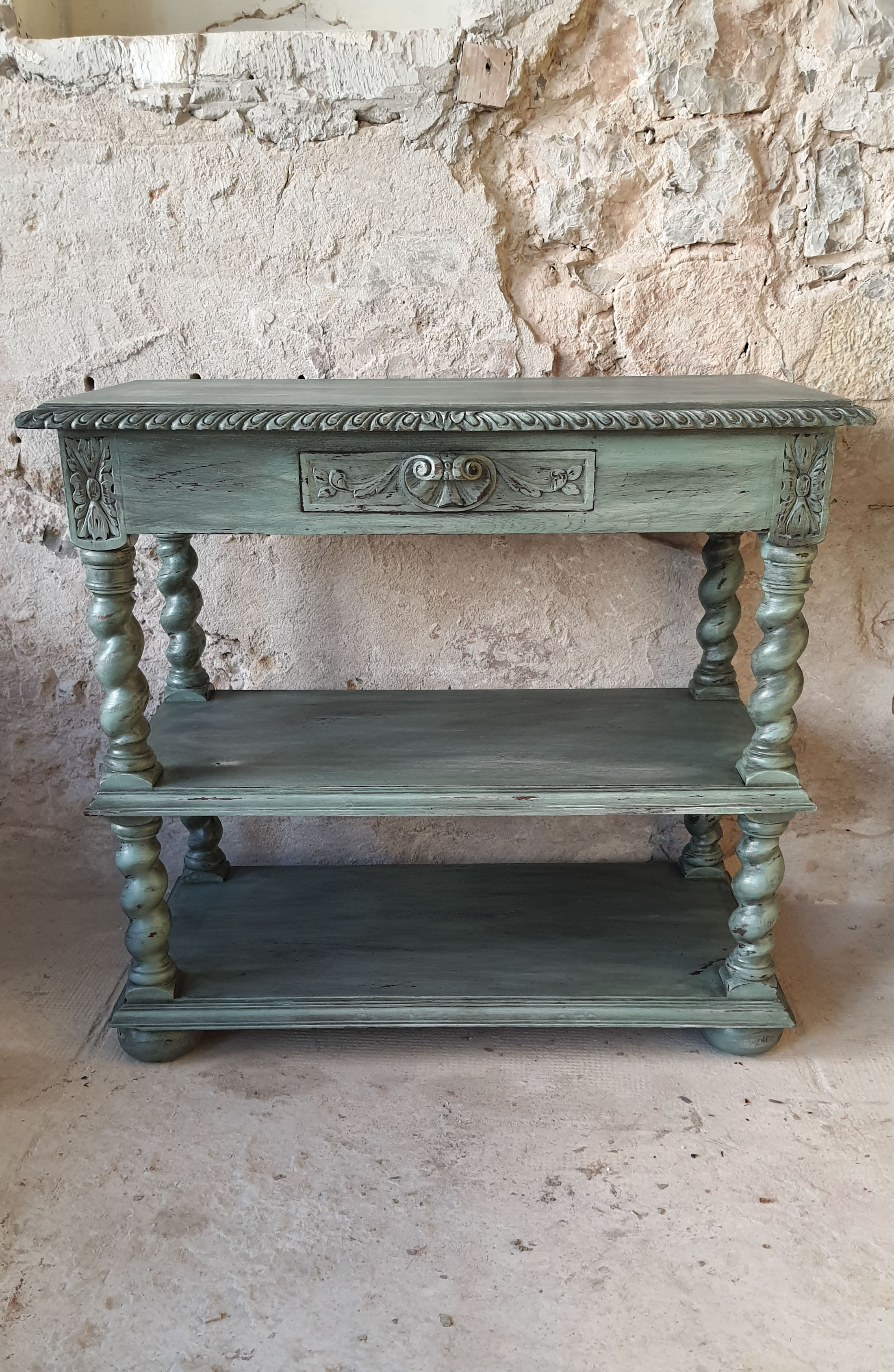 Console Louis XIV shabby chic - sage green patina