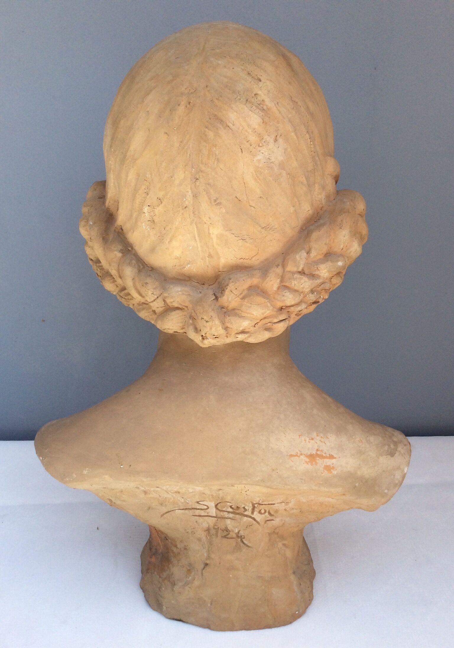 Bust young woman in terracotta, signed, 30s