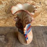 Vintage Beige Glazed Terracotta Vase with Relief Flower Decoration