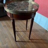 Table bouillotte style Louis XVI merisier marbre