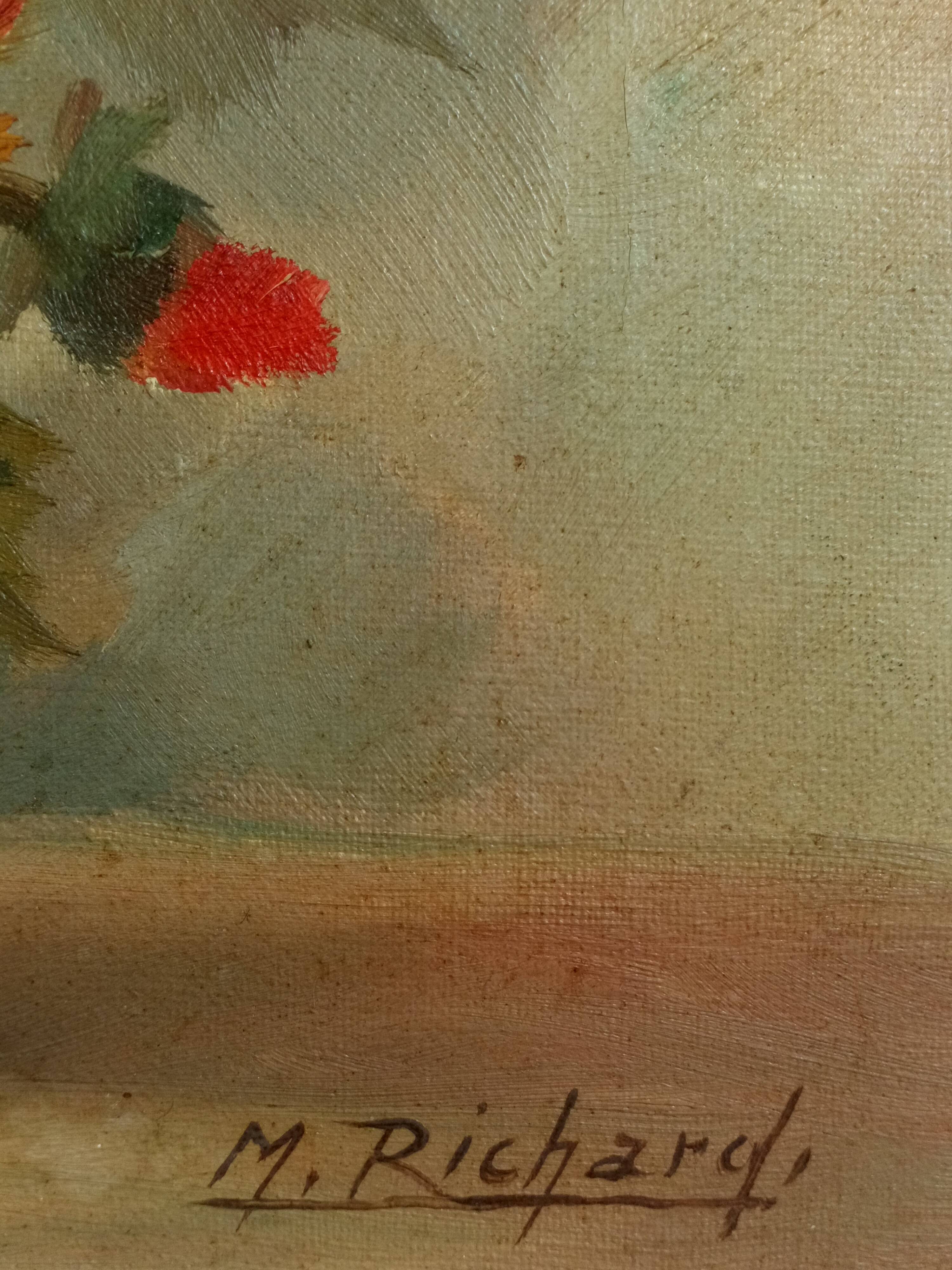 Oil on canvas vase with dalhias framed