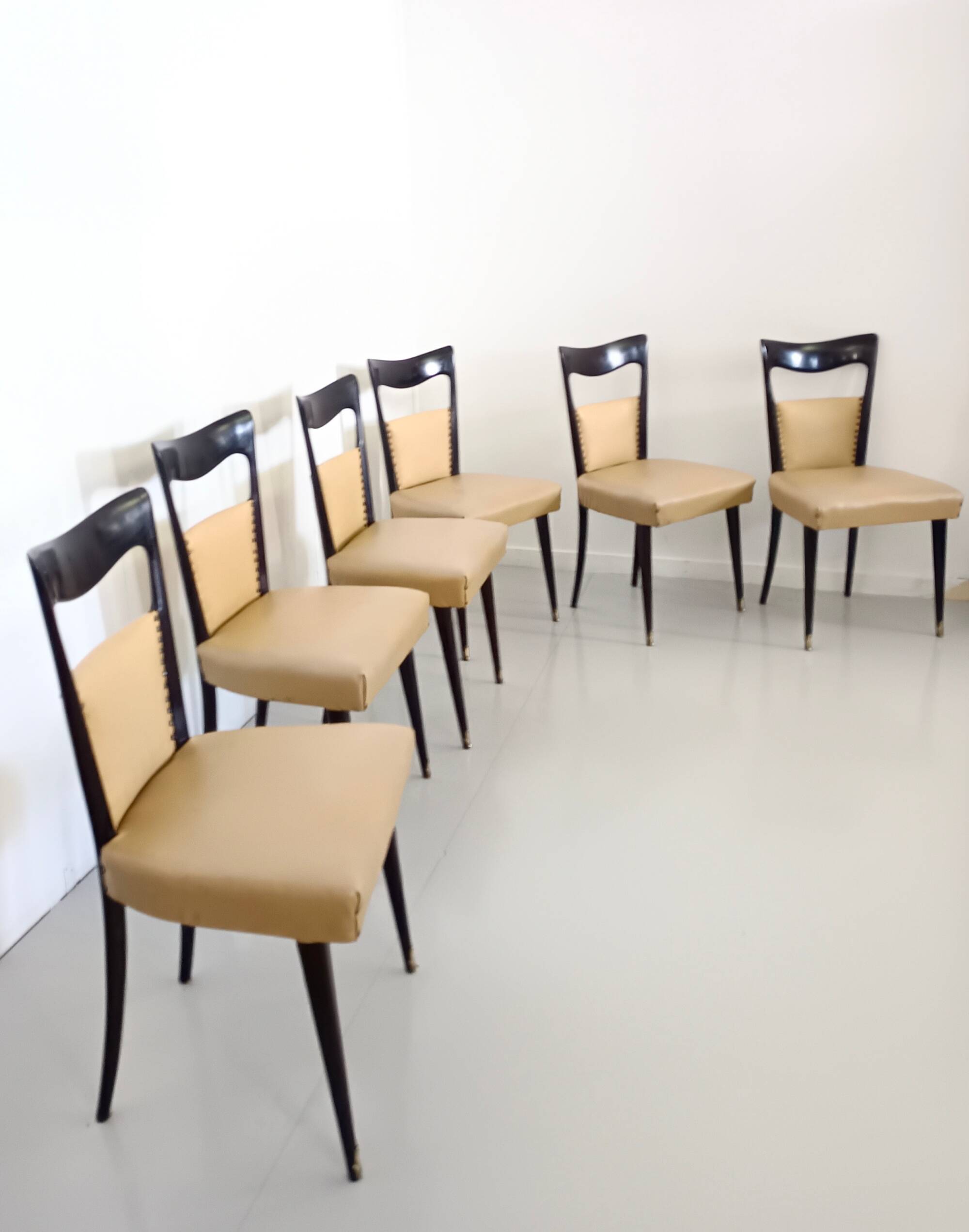 Set of Six Beige Skai Dining Chairs Ascr. to Melchiorre Bega, Italy