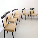 Set of Six Beige Skai Dining Chairs Ascr. to Melchiorre Bega, Italy