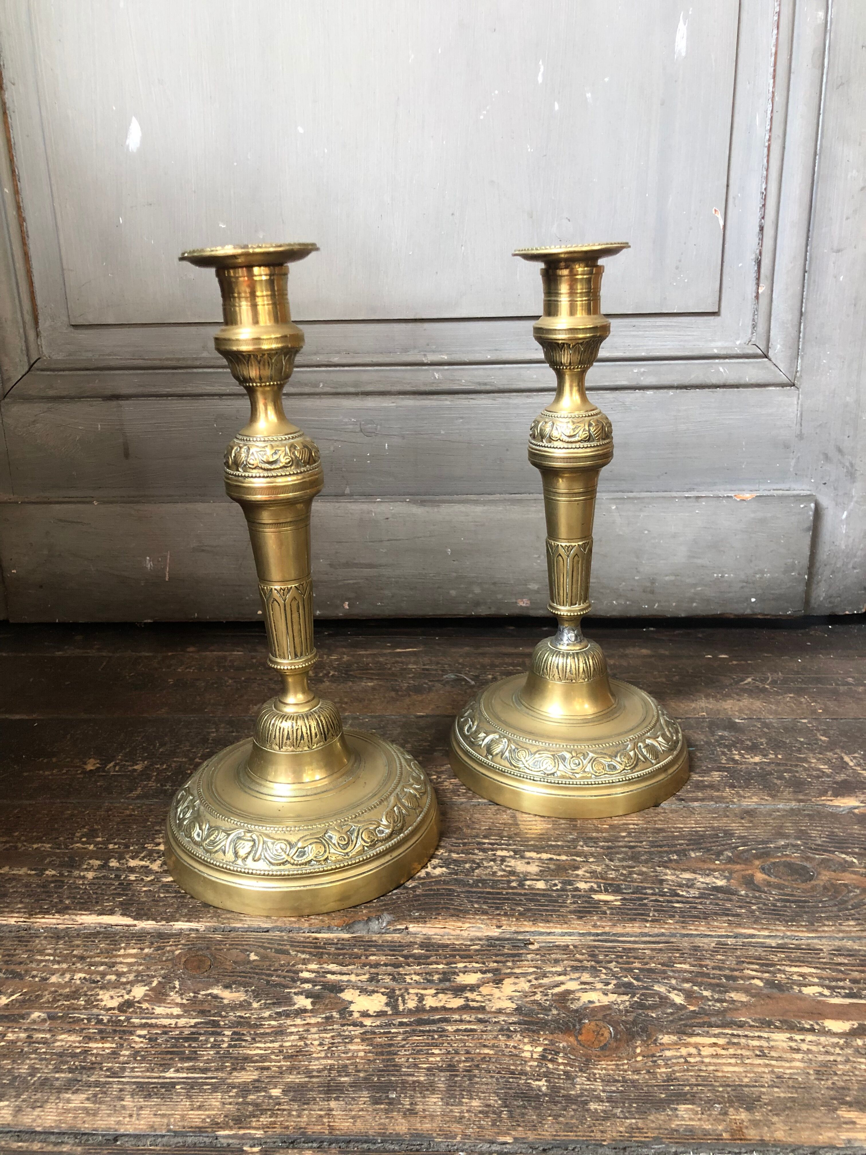 Pair of brass candle holders