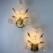 Pair of hibiscus floral sconces, frosted Murano glass, Italy, 1970s