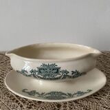 Old Terre de Fer porcelain gravy boat, Longchamp, Lutèce model