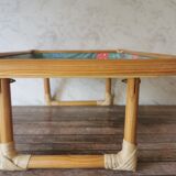 Folding tray parrots and flowers fiber and rattan